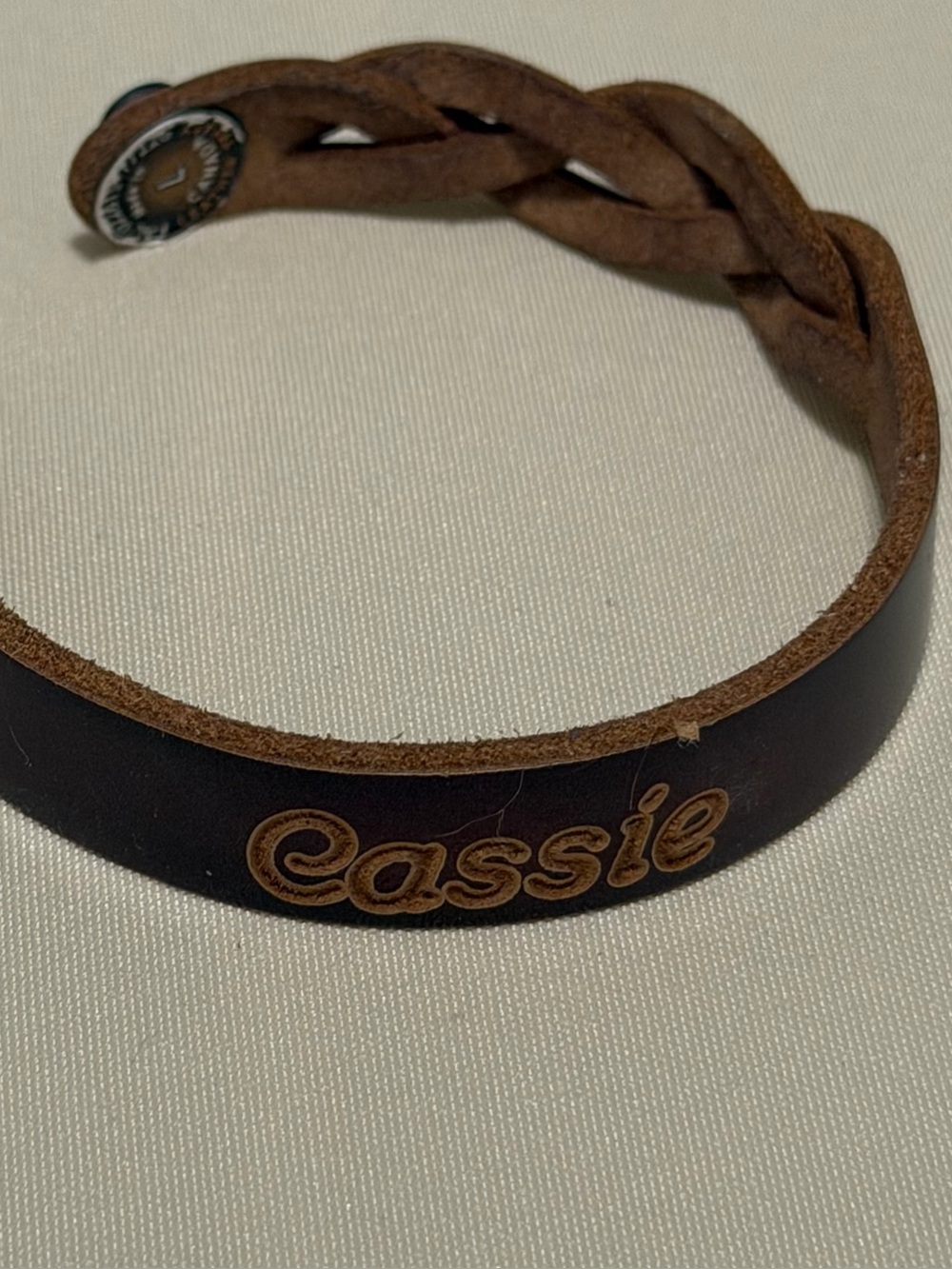 Personalized Disney Mikey Brown Leather Braided Name “Cassie” Bracelet
